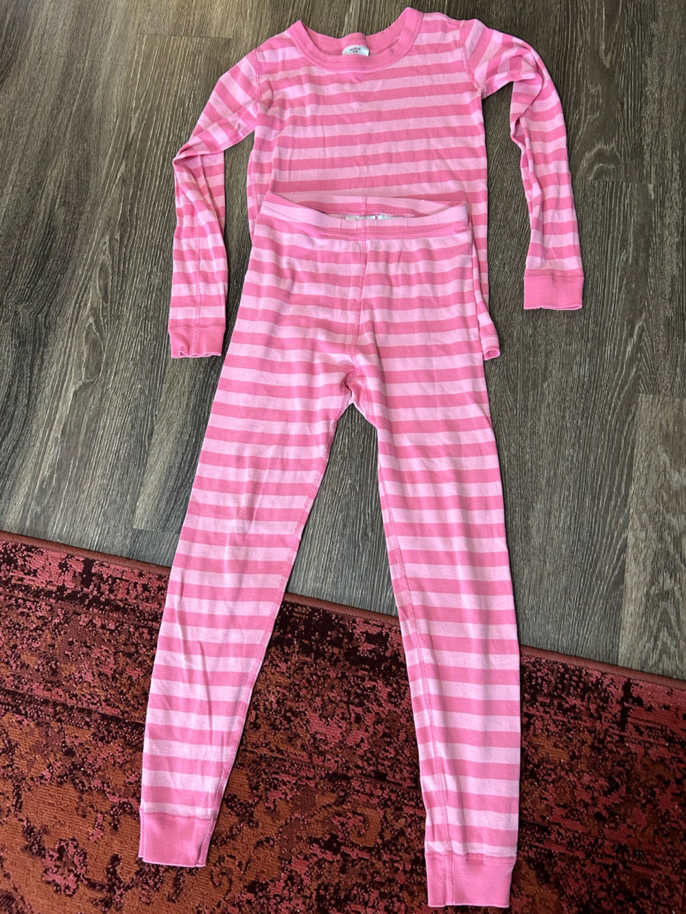 Hanna Andersson Girls Pink Striped Pajama Set Organic Cotton Long Sleeve Size 10